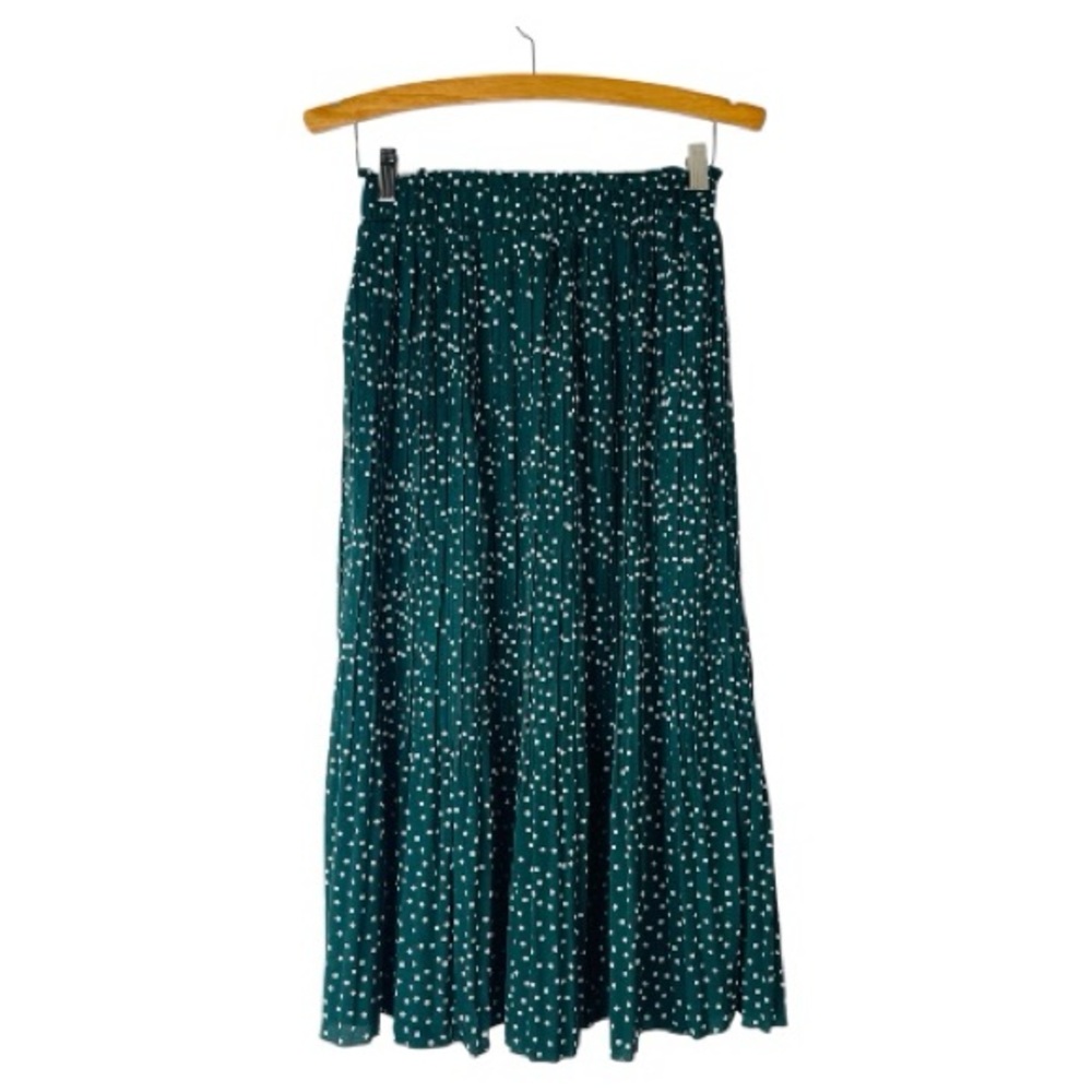 Green white polka dot pleat midi to maxi preppy cottagecore skirt small